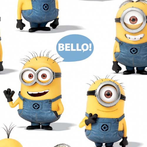 Yellow Cartoon Figures Wearing Denim Overalls (Despicable Me Minions)
