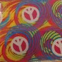 White Peace Signs on a Multicolored Background