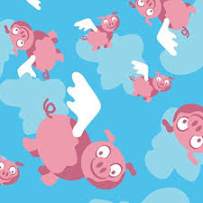 Pigs With Wings on a Blue Background