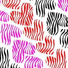 Black, Red, and Pink Zebra Striped Hearts on a white background